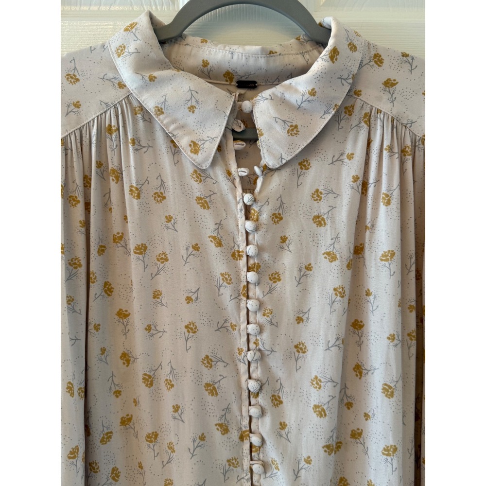 Free People Floral Print Button Front Blouse Top Beige Yellow Size L - Picture 3 of 9